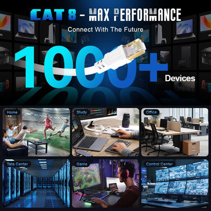 Cat 8 Ethernet Cable 82 ft Internet Network LAN Patch Cable Cord High Speed 2000Mhz 40Gbps RJ45 Cables for Gaming, Xbox, PS5, PS4, Modem, Router, Outdoor Compatible for Cat7/Cat6a/Cat5e Network