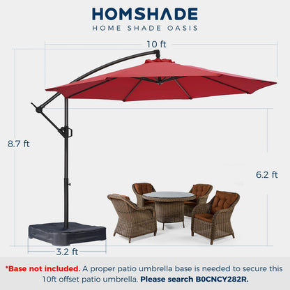 HOMSHADE 10ft Offset Patio Umbrella - Offset Hanging Cantilever Patio Outdoor Market Umbrella UPF50+ UV Protection with Easy Tilt Adjustment and Crank for Pool Deck and Garden(Red)