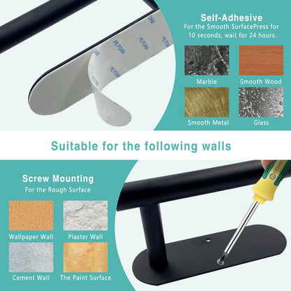 Paper Towel Holder, Self Adhesive or Drilling Paper Towel Holder Under Cabinet, Stainless Steel Black Paper Towel Holders Wall Mount for Kitchen, Bathroom, Sink, Pantry, Fridge