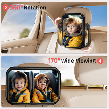 Baby Car Mirror for Baby Car Seat Safely Mirror Hook Clip Design for Rear Facing Infant Newborn 360° Rotation Baby Backseat Mirror with Wide Clear View, Shatterproof, Easy Install Baby Essentials