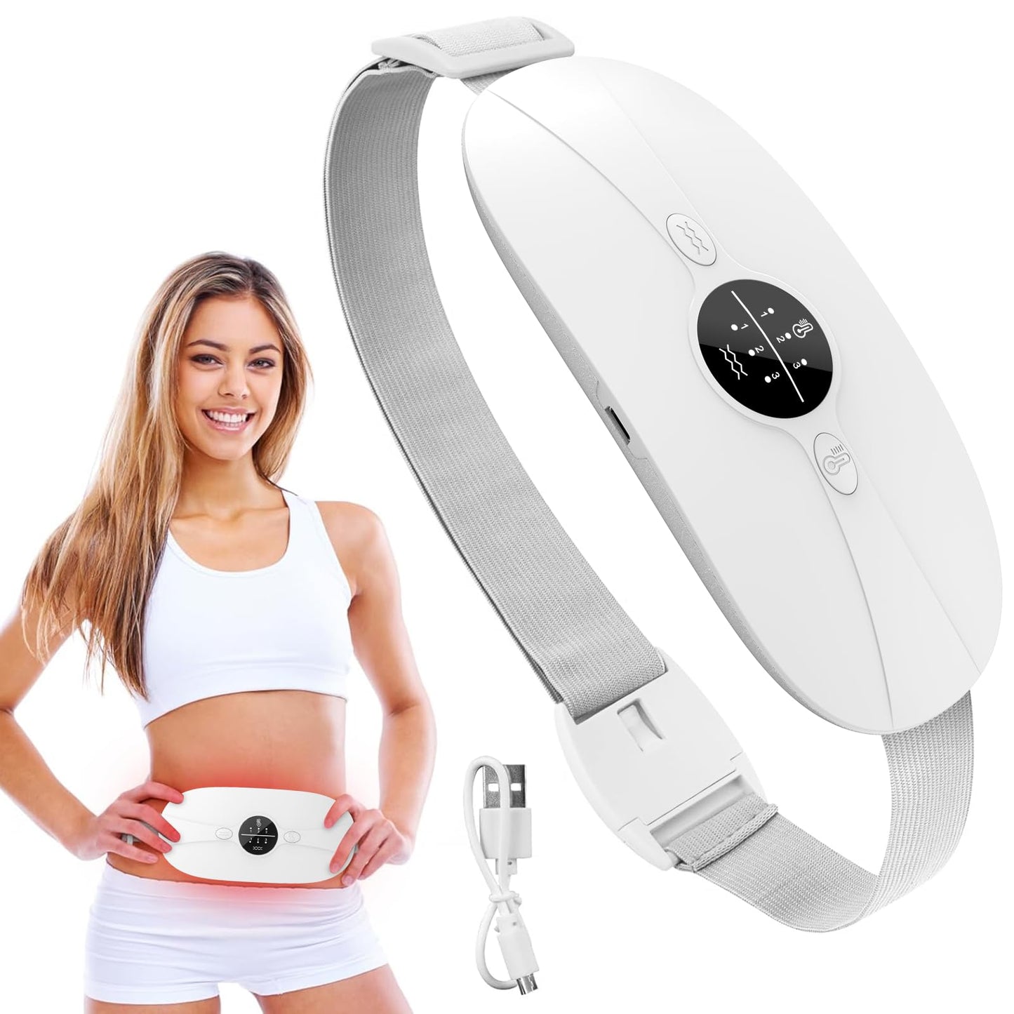 Heating Pad for Period Cramps, 3 Heat Levels and 3 Massage Modes, Portable Heated Pad for Menstrual Cramps Relief, Electric Heat Belt Gifts for Her, Cordless Back Belly Heated Belt for Women and Girl