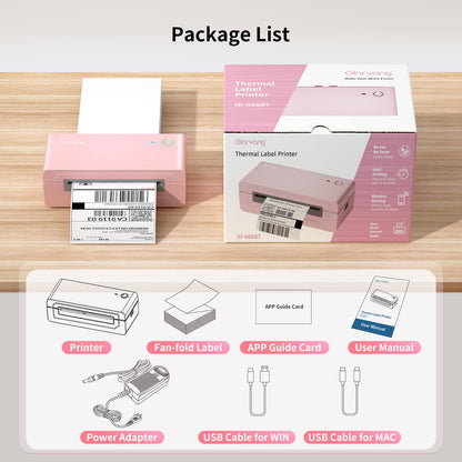Gloryang Bluetooth Thermal Shipping Label Printer, 4X6 Inkless Label Machine for iOS, Android, Laptop, Wireless Printer for Small Business, Compatible with Amazon, UPS, Shopify, Pink