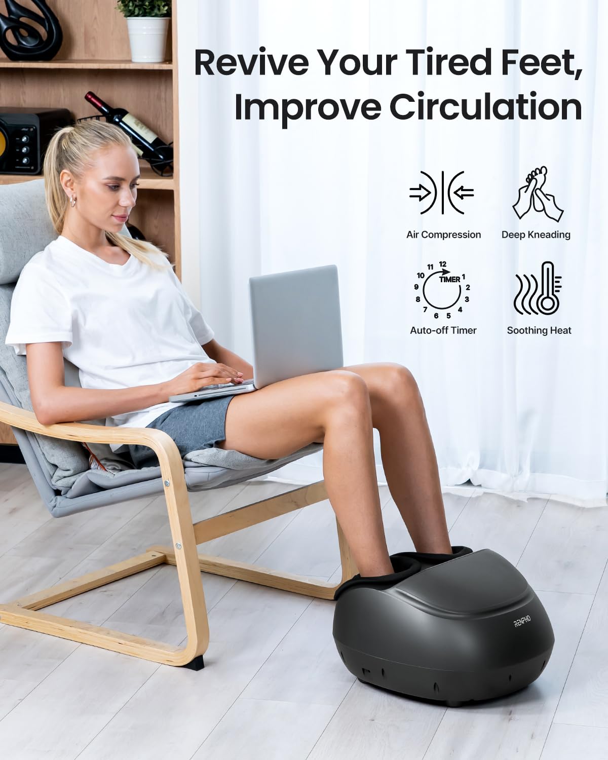 RENPHO Foot Massager Machine with Heat, FSA & HSA Eligible, Shiatsu Deep Kneading Foot Massager, Delivers Relief for Tired Muscles and Plantar Fasciitis, Fits Feet Up to Men Size 12(Black)