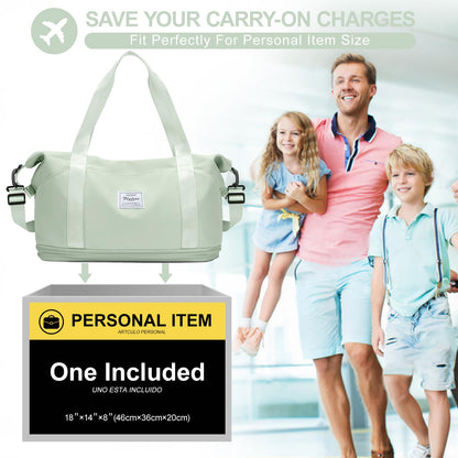 Travel Duffel Bag, Double Expansion Sport Tote Gym Bag, Waterproof Weekender Carry On Overnight Bags for Women Men with Trolley Sleeve Wet Pocket Bag, MintGreen