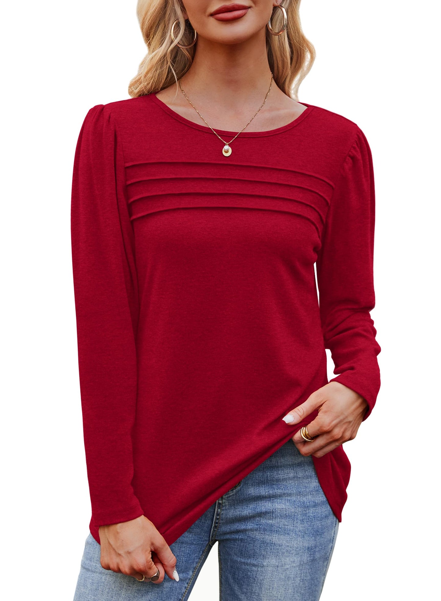 Womens Blouses Dressy Casual Long Sleeve Shirts Plus Size Winter Layering Tunic Tops for Leggings Valentine Shirts Red 3XL