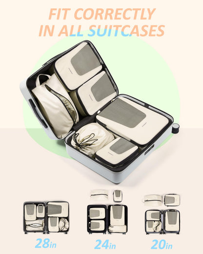 BAGSMART Packing Cubes for Travel, 6 Set Suitcase Organizer Bags Set Packing Cubes for Travel, Lightweight Packing Organizers with Shoe Bag & Luandry Bag