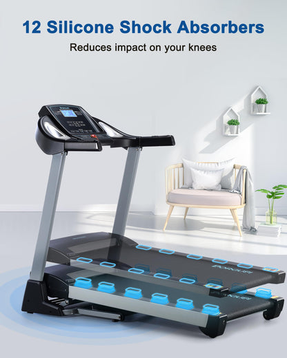 BORGUSI Treadmill with 15% Auto Incline - 350 LBS Capacity, 3.5HP Electric Folding Treadmill Up to 10MPH Speed, Running Machine with 20" Wide Tread Belt & LCD Display for Home Use, Bluetooth Speaker