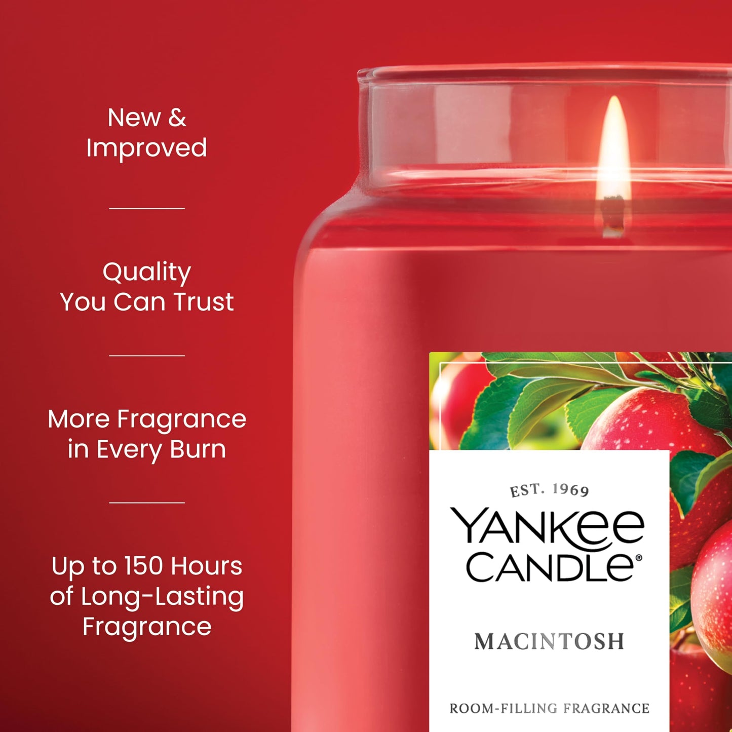 Yankee Candle Macintosh, Fall Scented Candle, 22oz Large Jar with up to 150 Hour Burn Time