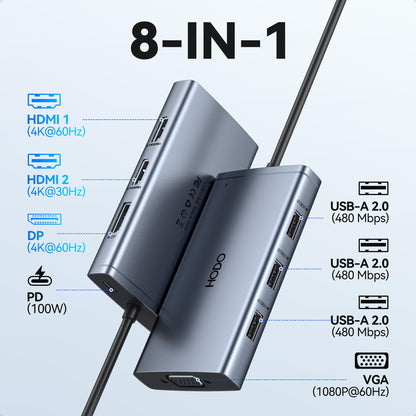 USB C Docking Station Dual Monitor Adapter for Dell HP, Laptop Docking Station 3 Monitors Quadruple Display USB C Hub Dongle to 4K HDMI+DP+VGA,3 USB2.0,100W PD, 8 in 1 USB C Dock for Lenovo,Surface