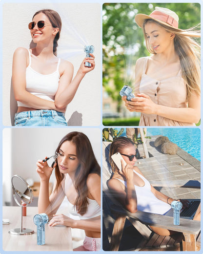 TriPole Transparent Portable Handheld Fan, High Speed 1-100 Adjustable Turbo Mini Fan, 4000mAh Battery USB Rechargeable with Digital Display, Max 20H Cooling Time Outdoor Travel Beach Essentials, Blue