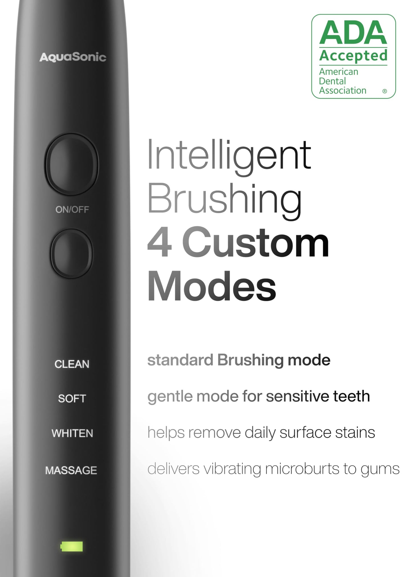 Aquasonic Black Series Ultra Whitening Toothbrush – ADA Accepted Electric Toothbrush- 8 Brush Heads & Travel Case – 40,000 VPM Electric Motor & Wireless Charging - 4 Modes w Smart Timer