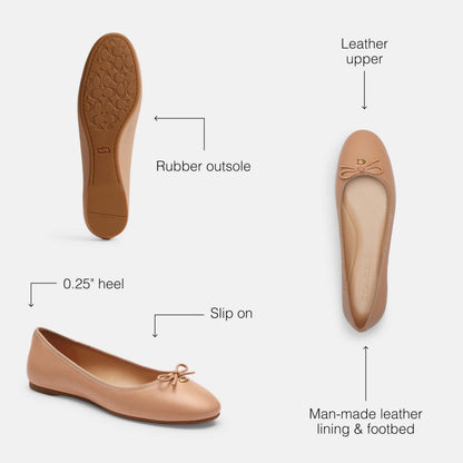Coach Women's Abigail Leather Ballet Flat, Beechwood, 7.5