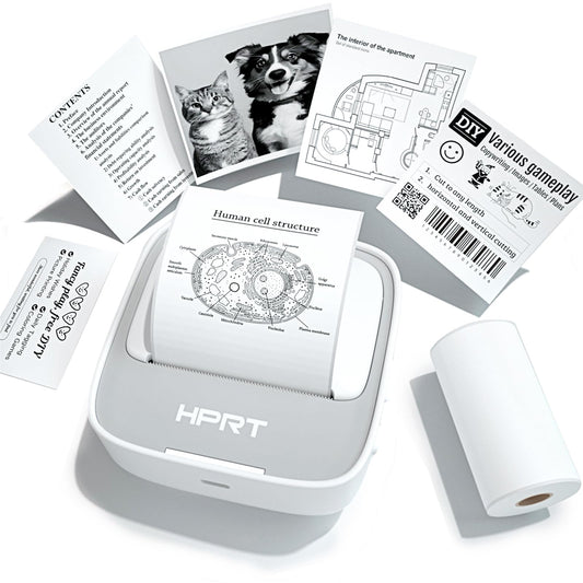 HPRT Mini Printer Sticker Maker with 1 Rolls Paper, Bluetooth Portable Thermal Printer, Print Pods Printer for Pictures, Study Notes, Kid's DIY Creation, Memo, List, Compatible with Phone