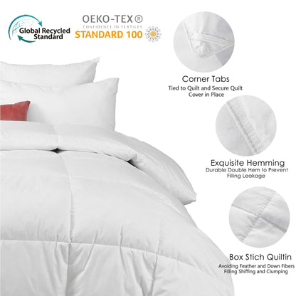 BPC King Size Feather Comforter, Filled with Feather and Down Fiber, 106x90 Inches All Season Duvet Insert Luxurious Fluffy Hotel Bedding Comforters with 100% Cotton Cover and 4 Corner Loops
