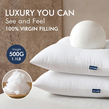 MIULEE Throw Pillows Inserts, Pack of 2 18x18 Inch 100% Virgin Fiber Filling Bed Couch Pillows
