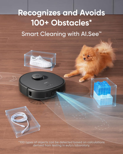 eufy X10 Pro Omni Robot Vacuum and Mop with 8,000 Pa Suction, Dual Mops with 12 mm Auto-Lift and Carpet Detection, AI Obstacle Avoidance, Auto Mop Washing, Auto Drying, Self-Emptying, Self-Refilling