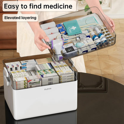 CTIME 3-Tier Medicine Organizer - Portable Medicine Cabinet with Leather Handle, Empty First Aid Kit for Home