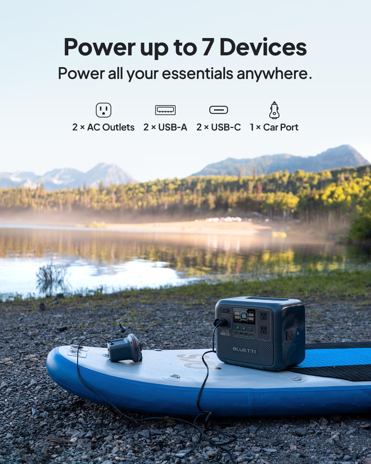 BLUETTI Solar Generator AC70 with 100W Solar Panel (Ships Separately), 768Wh Portable Power Station with 2 1000W (Power Lifting 2000W) AC Outlets, 0-80% in 45 Min, LFP Backup Power for Camping