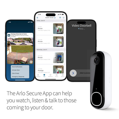 Arlo Video Doorbell 2K | 2nd Gen | Wire-Free/Wired Option, 2-Way Audio, Night Vision, Head to Toe Video View, Integrated Siren | Live Stream | Real Time Notifications |180 Deg Wide View, White