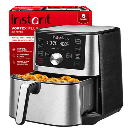 Instant Pot Vortex Plus 6QT XL Air Fryer, 6-in-1, Broils, Dehydrates, Crisps, Roasts, Reheats, Bakes for Quick Easy Meals, 100+ In-App Recipes, Dishwasher-Safe, from the Makers of Instant Pot, Black