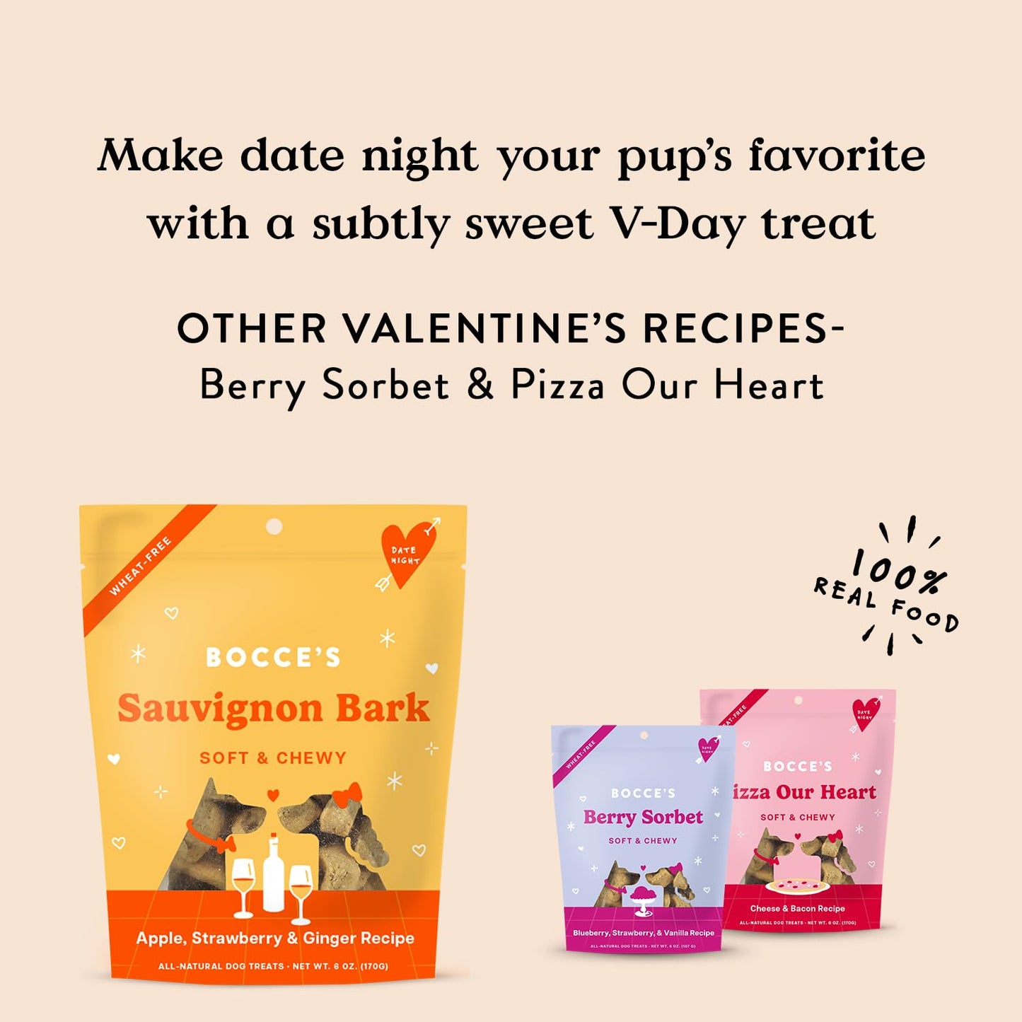 Bocce's Bakery Sauvignon Bark Treats for Dogs, Wheat-Free Everyday Dog Treats, Made with Real Ingredients, Baked in The USA, All-Natural Soft & Chewy Cookies, Apple, Strawberry, & Ginger, 6 oz