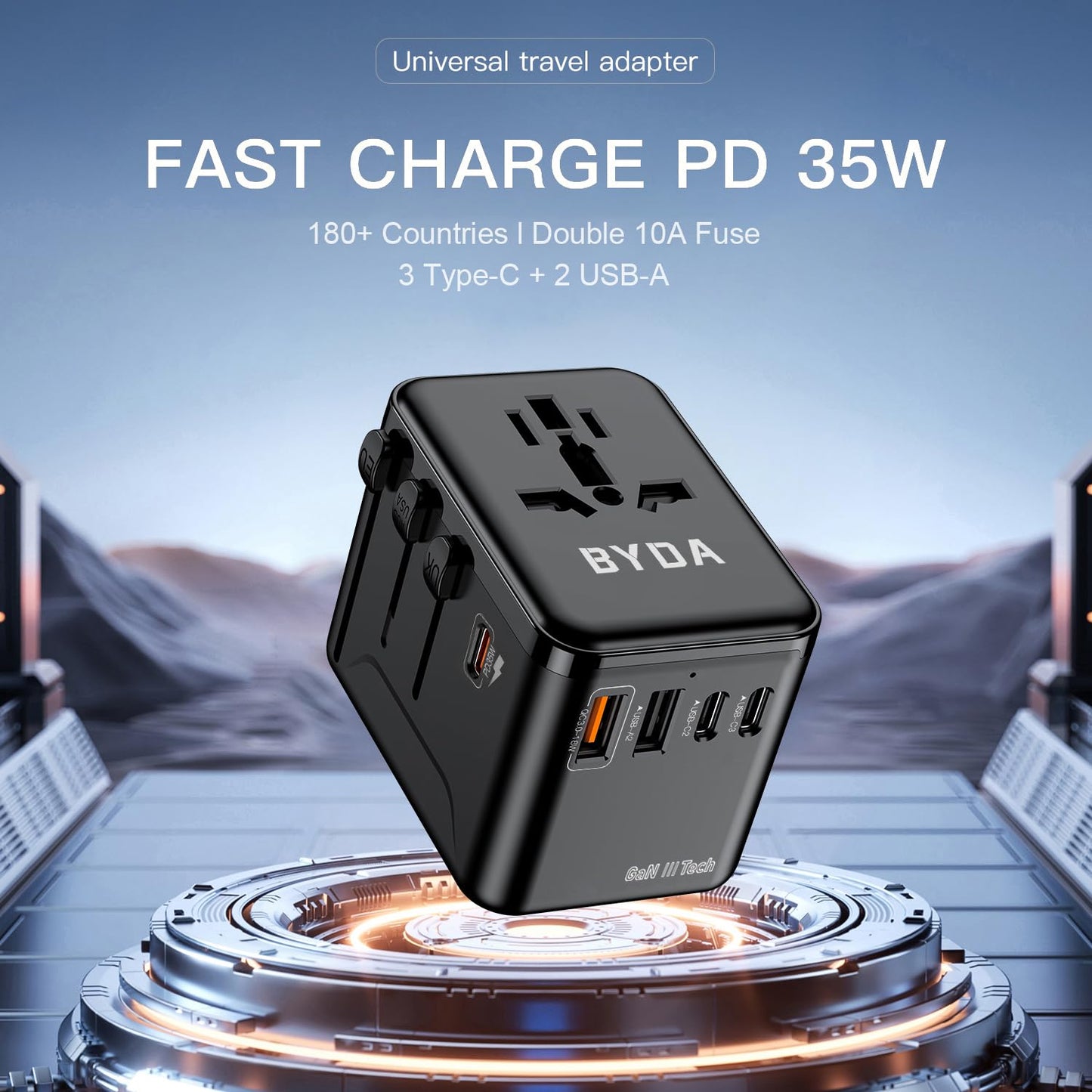 PD 35W Fast Charger Universal Travel Adapter 3 USB-C Ports Fast Wall Charger Suit More Than 180 Countries All in One Outlets Plugs 35W GaN 3 Tec for Apple Samsung and Iwatch Tablets Laptops