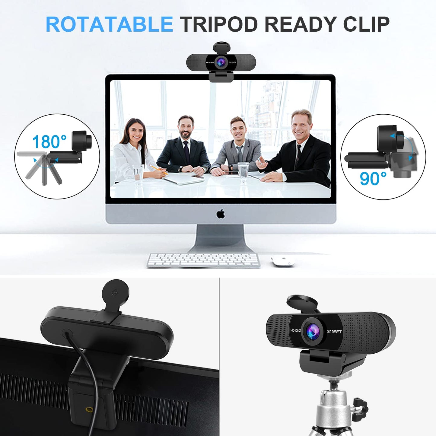 EMEET 1080P Webcam with Microphone, C960 Web Camera, 2 Mics Streaming Webcam, 90°FOV Computer Camera, Plug and Play USB Webcam for Online Calling/Conferencing, Zoom/Skype/Facetime/YouTube, Laptop/PC