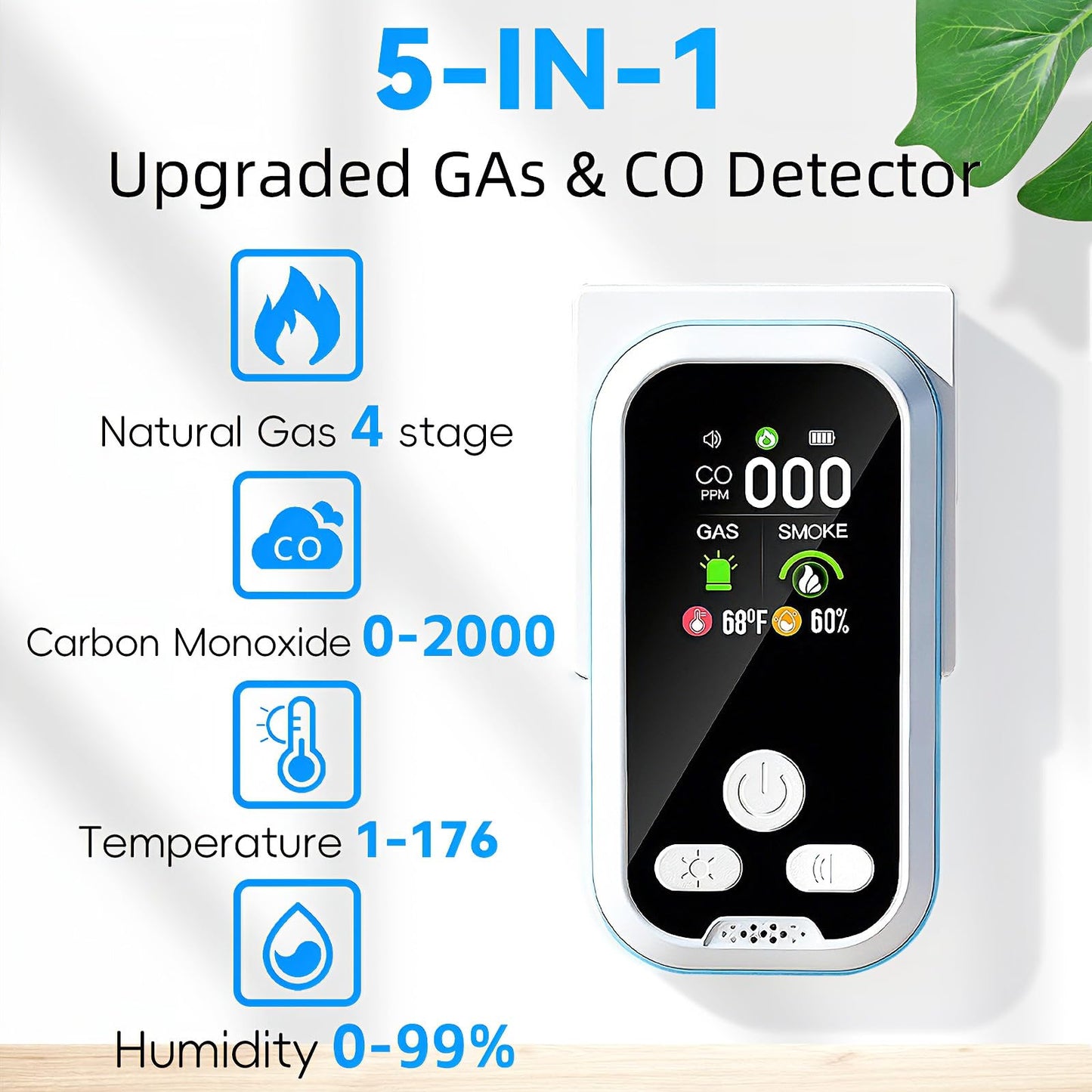 6 in1 Carbon Monoxide Detector Combo with HD Screen Monoxide Alarm, Detects CO, Natural Gas, Smoke, Temperature, and Humidity for Home, Apartment, Hotel, Camping RV Safety Gifts Idea