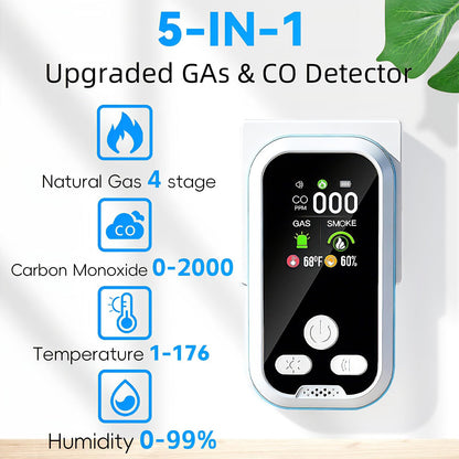 6 in1 Carbon Monoxide Detector Combo with HD Screen Monoxide Alarm, Detects CO, Natural Gas, Smoke, Temperature, and Humidity for Home, Apartment, Hotel, Camping RV Safety Gifts Idea