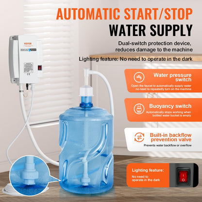 VEVOR Bottled Water Dispenser Pump System, 5 Gallon Dispensing System, Automatic Electric Water Dispenser, Single Inlet Water Jug Pump, Compatible Use with Coffee/Tea Machine, Refrigerator, Ice Maker