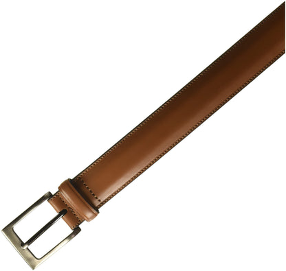 Perry Ellis Men's Leather Belt with Stitched Edges, Silver Prong Buckle, 1.5" Width (Available in Big & Tall), Timothy Cognac, 34
