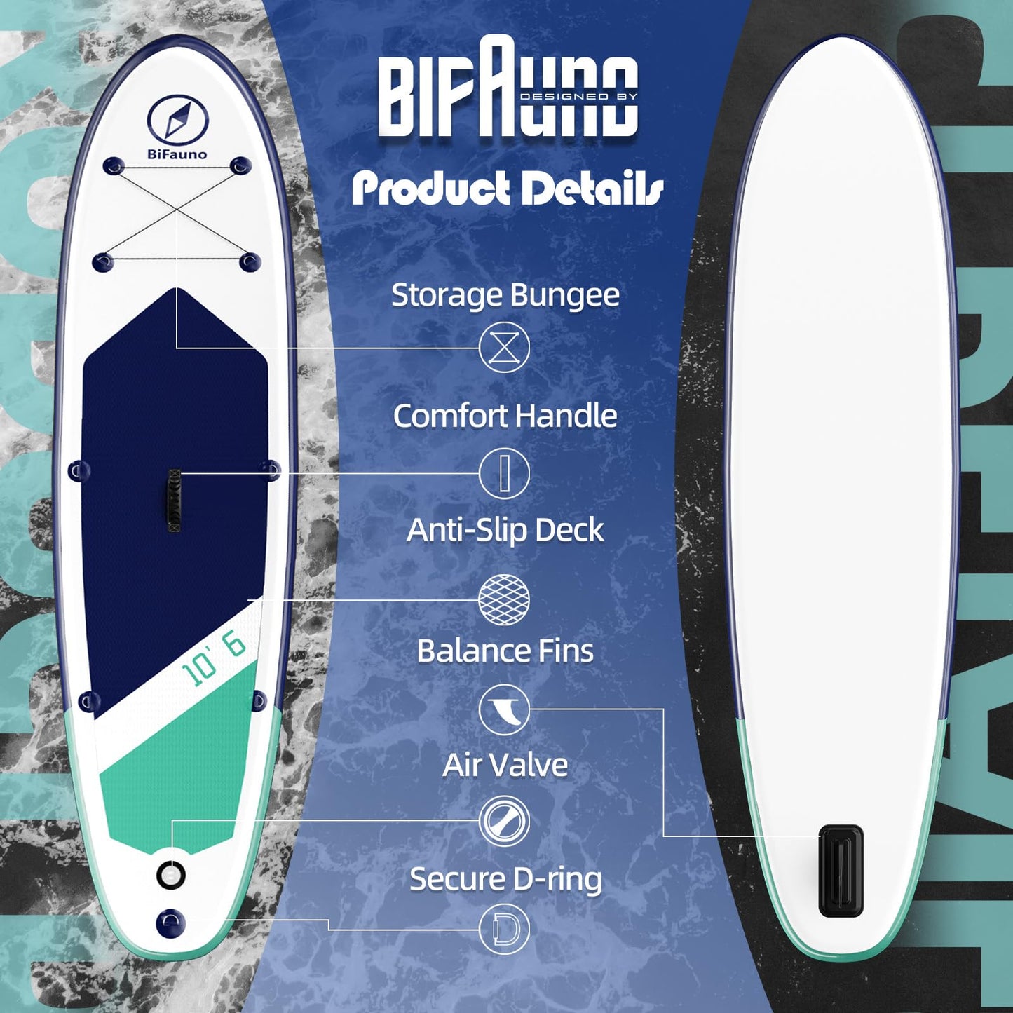 Inflatable Stand Up Paddle Board with SUP Accessories & Backpack. Paddle Boards for Adults. Non-Slip Deck, Wide Stance, Bottom Fin