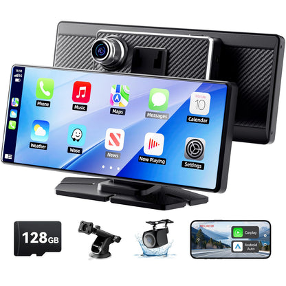 TERUNSOUl Carplay Screen for Car, 8.1" HD Portable Touch Screen Car Stereo with Android Auto, 4K Dash Cam, 1080P Backup Camera, GPS Navigation, Mirror Link, Bluetooth, AUX, FM Transmitter