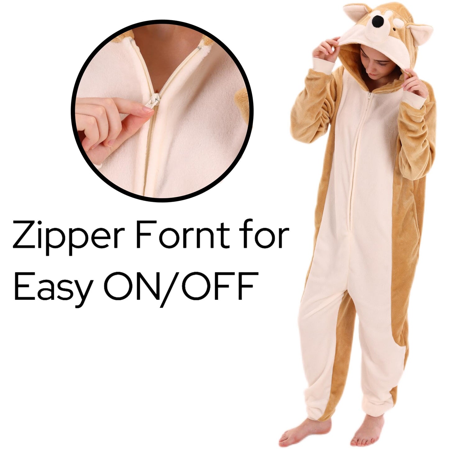 COSUSKET Snug Fit Unisex Adult Onesie Pajamas, Animal Flannel Cosplay Corgi One Piece Halloween Costume Sleepwear Homewear