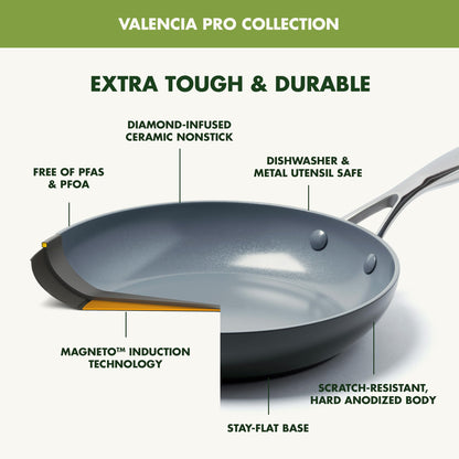 GreenPan Valencia Pro Ceramic Nonstick 16 Piece Cookware Set, Hard Anodized PFAS-Free Pots & Pans, Induction Ready, Compatible on All Cooktops, Dishwasher Safe, Oven Safe to 600F, Gray
