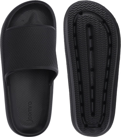 Joomra Shower Slippers for Women Mens Foam Pillow House Shower Bath Bathroom Puffy Home Platform Sandals Cushion Slides for Ladies Female Male Sandles Black 39-40