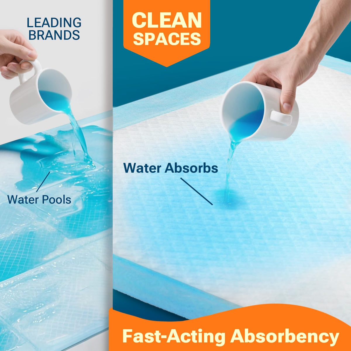CLEAN SPACES 30" x 36" 50 Count Super Absorbency Disposable Bed Pads for Adults, Leakproof Quick Drying Underpads for Adults Baby Puppy, Incontinence Pads, Puppy Pad Dog Training Pee Pads