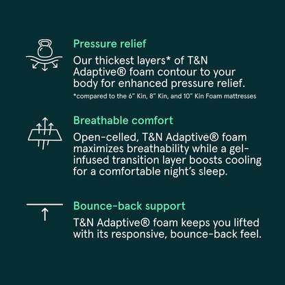 Tuft & Needle Kin Medium Plush 12" Queen Adaptive Foam Mattress in a Box, Cooling Gel, Pressure Relief, Durable Support, 100 Night Trial, Fiberglass Free, CertiPUR-US, 10-Year Limited Warranty