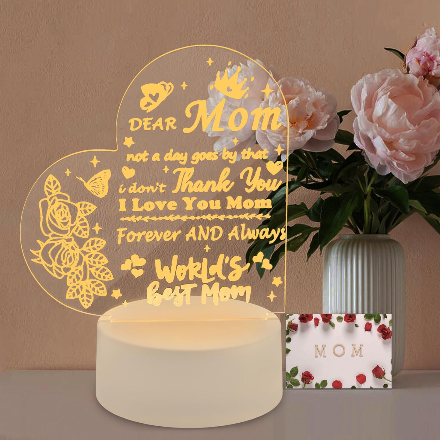 AZKAQA Gifts for Mom from Daughter Son - Mom Birthday Gifts Acrylic 3D Text Night Light, Mom Gifts for Christmas, Mother's Day, Birthday, Thanksgiving