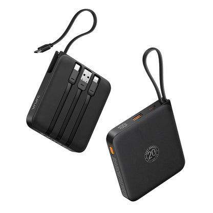VRURC Portable Charger with Built-in Cable, 10000mAh 22.5W Fast Charging USB C Battery Pack, Cell Phone Power Bank for iPhone 17 16 15 Samsung Galaxy S25 S24 S23 Series Android Tablet, Black(1 Pack)