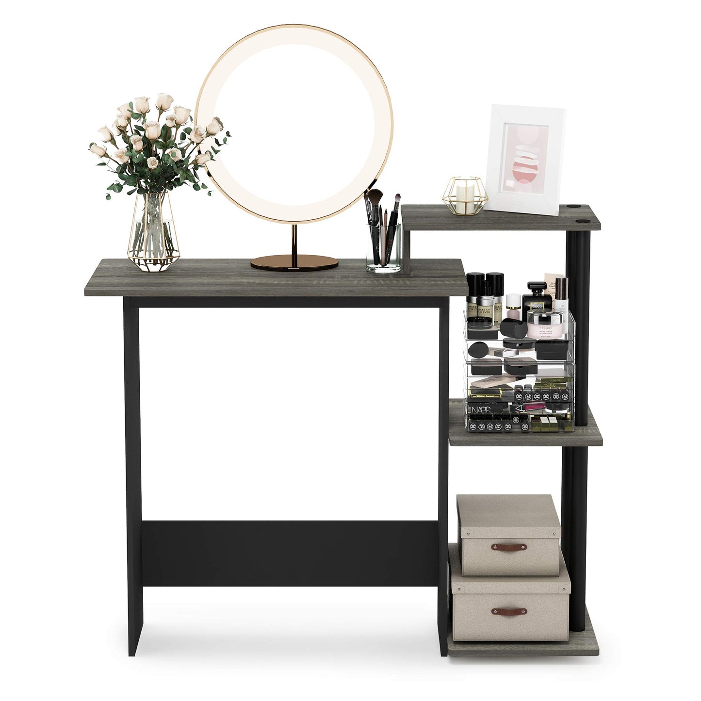 Furinno EFFICIENT Desk, Gaming Desk, with 3 Open Side Shelves, Laptop Notebook Computer Desk,Office Desk for Home Office, Study Room, Dorm, French Oak