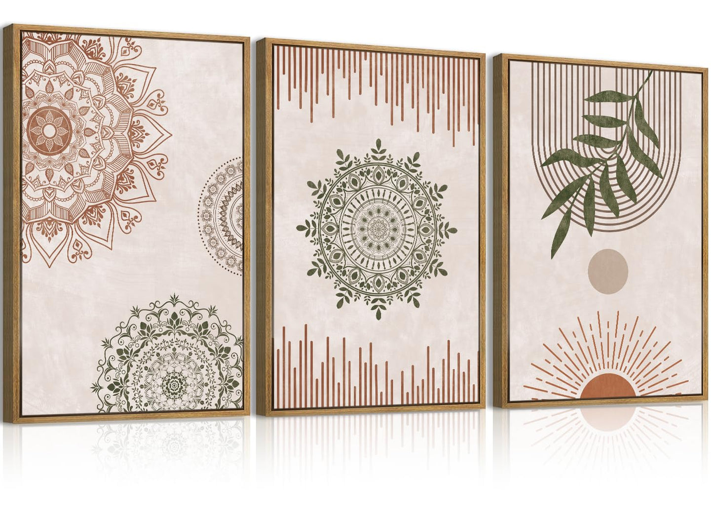 Anyzal Boho Wall Art Framed Large Abstract Geometric Line Paintings Mid-century Modern Plant Wall Decor for Bedroom Living Room Office 16x24 Inches 3 Piece