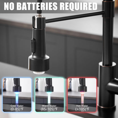 GIMILI Oil Rubbed Bronze Kitchen Faucet with Pull Down Sprayer Single Hole LED Sink Faucet, Suitable for Farmhouses, RV, Laundry Room, Outdoor, and Campers. Llave para fregadero de cocina