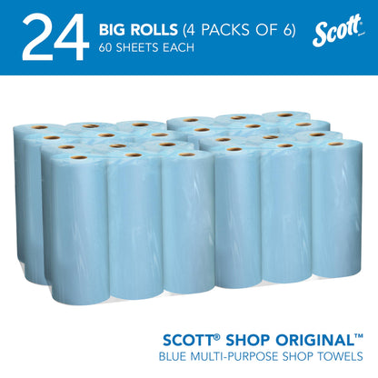 Scott® Shop Towels Original™ (55990), Blue Shop Towels, Big Rolls, 4 Packs of 6 Rolls, 11"x9.4" sheets, (60 Towels/Roll, 24 Rolls/Case, 1,440 Towels/Case)