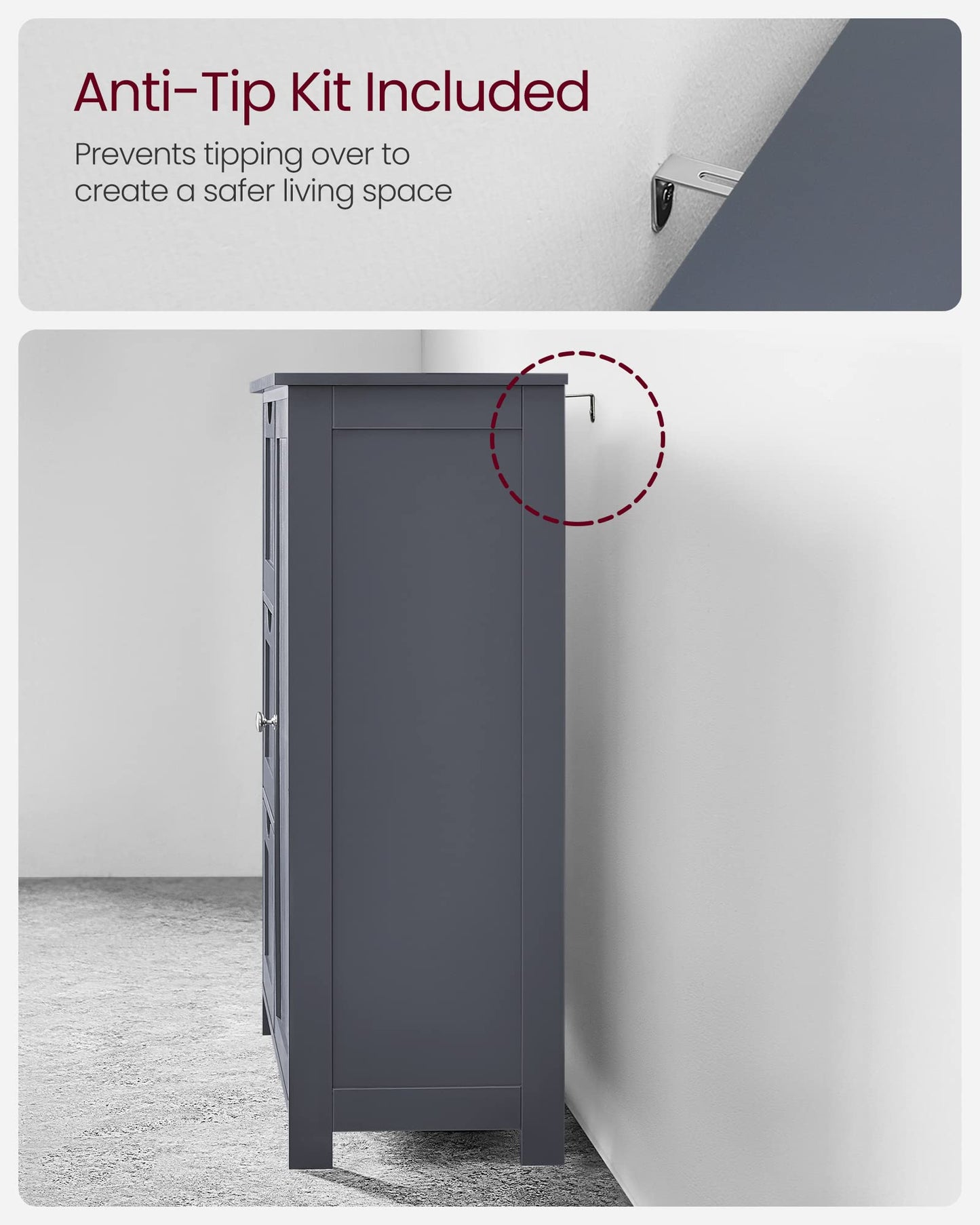 VASAGLE Bathroom Floor Storage Cabinet, Freestanding Bathroom Storage Unit with 3 Drawers, 1 Adjustable Shelf, 11.8 x 23.6 x 31.5 Inches, Slate Gray UBBC049G01