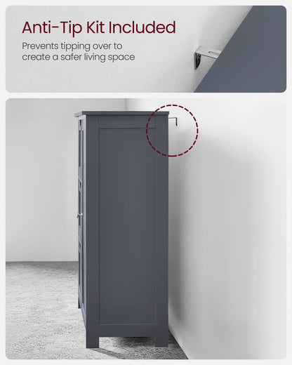VASAGLE Bathroom Floor Storage Cabinet, Freestanding Bathroom Storage Unit with 3 Drawers, 1 Adjustable Shelf, 11.8 x 23.6 x 31.5 Inches, Slate Gray UBBC049G01
