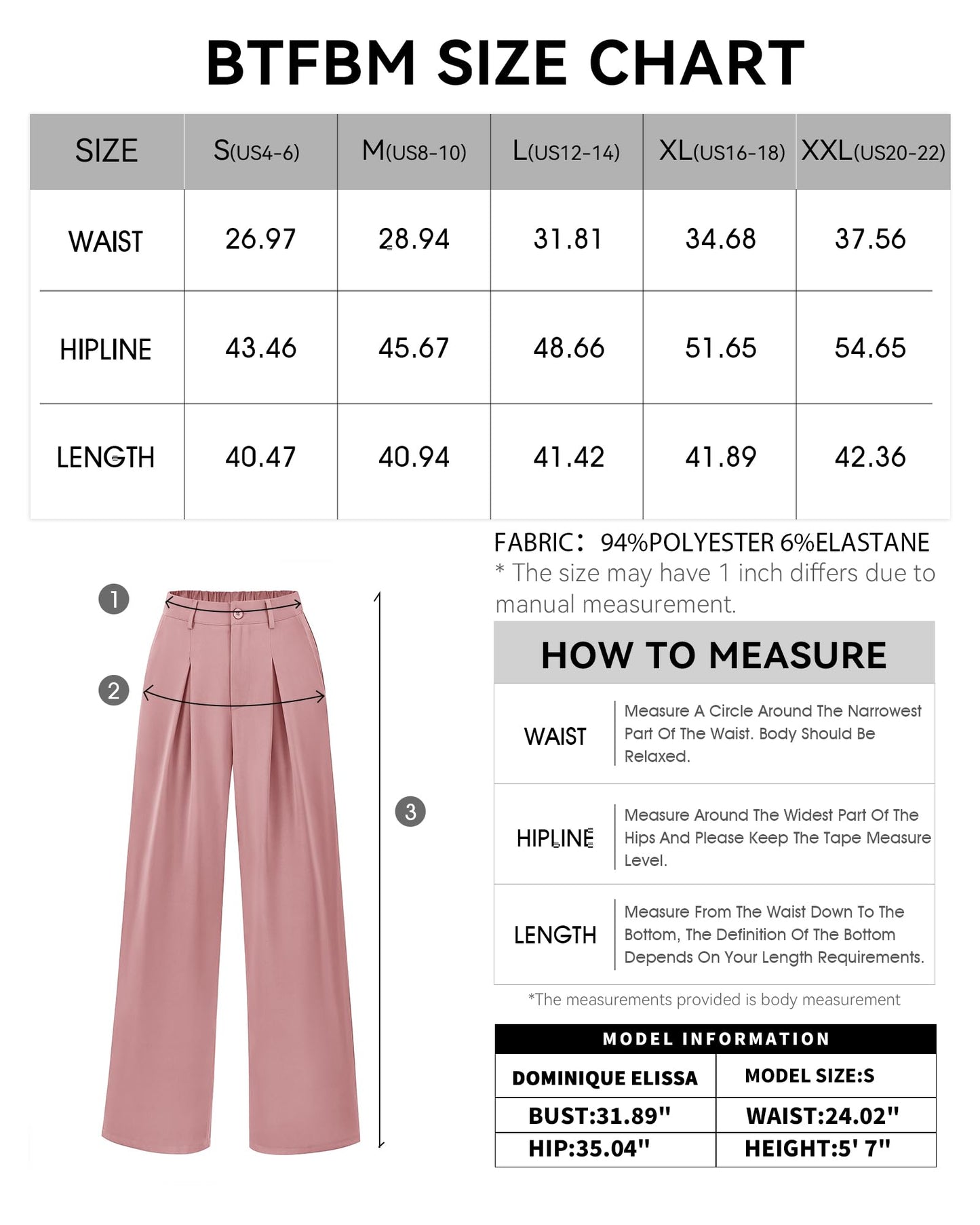 BTFBM Women High Waist Palazzo Pants Casual Wide Leg Trousers Button Down Loose Work Office Business Suit Pant Pockets(Solid Pink, Medium)