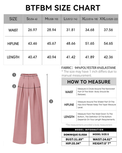 BTFBM Women High Waist Palazzo Pants Casual Wide Leg Trousers Button Down Loose Work Office Business Suit Pant Pockets(Solid Pink, Medium)