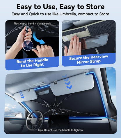 [Upgraded] Nmoiss Windshield Sun Shade Umbrella - [Vinyl Coating Heat Shield] Protect Car from Sun Rays & Heat Damage Keep Cool and Protect Interior, Spring Structure Edge Medium 56" L x 31" W