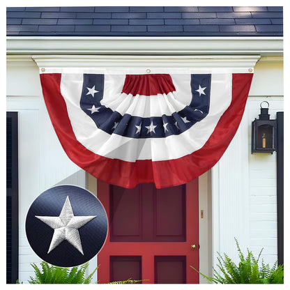 LinaGarten 2x4 Ft American Pleated Fan Flag USA Bunting 4th of July Flags Decor Outside Porch Garden Banner Embroidered Patriotic Stars & Sewn Stripes Canvas Header Brass Grommets